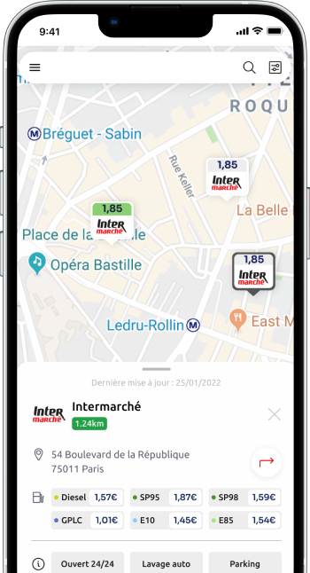Application cartes carburants Edenred ouverte dans un iPhone.